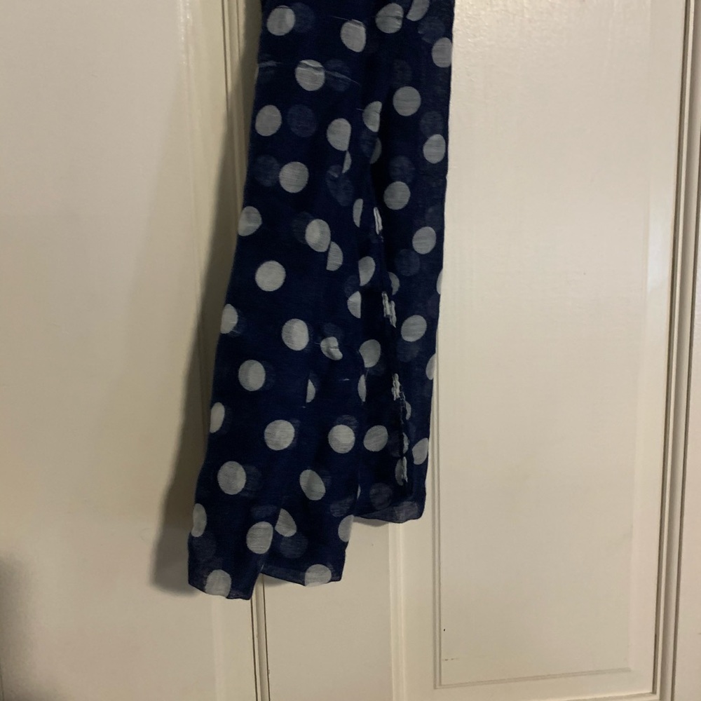 navy blue and white polka dot scarf